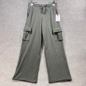 New SHOSHO Olive Green Cargo Sweatpants Juniors L Wide Leg Drawstring Cozy